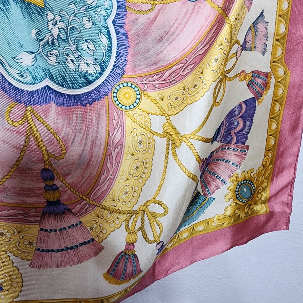 Smithsonian Institution Scarf Silk Square Pink Gold 1992 Reproduction Japan